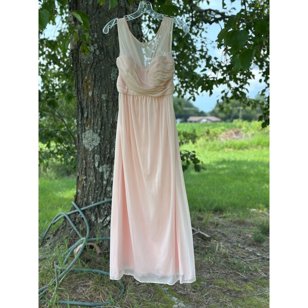 Davids Bridal Pink Mesh Illusion Pleated Chiffon Bridesmaid Gown Dress size 4